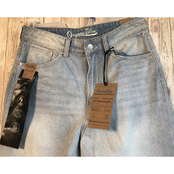 NEW Organic Blue Womens Jeans Size 11/30 90s Wide Leg Jean Mindful Collection - Picture 2 of 8